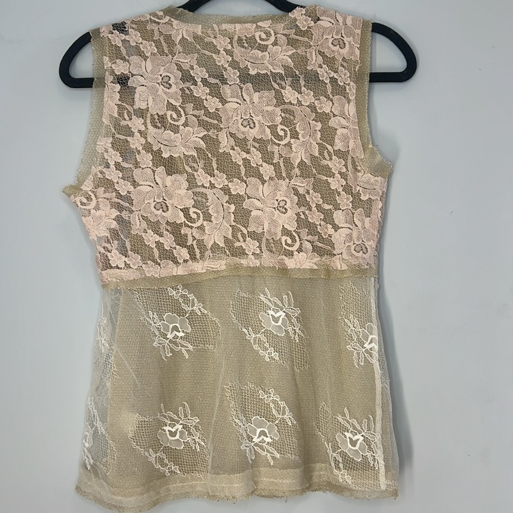 C.C Outlaw Anthropologie Women's Vintage 2009 Lace Sleeveless Top Neutral Cream - Picture 5 of 7